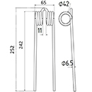 DENT FANEUR 62070 SOMECA ADAPTABLE ANDAINEUR RATEAU LONG.252 LARG.65 DIAM SPIRE.42 FIL.6,5