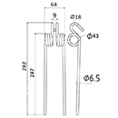 DENT FANEUR 2180011 1063087 AEBI 55C218001 ANDAINEUR ADAPTABLE LONG.282 LARG.64 DIAM SPIRE.43 FIL.6,5