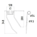 DENT FANEUR DROITE KH 10230 VICON ANDAINEUR ADAPTABLE LONG.348 LARG.128 DIAM SPIRE.54 FIL.9,5