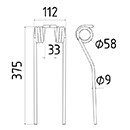 DENT FANEUR 5859000911 FORTSCHRITT 104000803 ANDAINEUR ADAPTABLE LONG.375 LARG.112 DIAM SPIRE.58 FIL.9