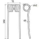 DENT DE PRESSE 9182380 CLAAS BAUTZ PICK UP ADAPTABLE GW021R LONG.192 LARG.72 DIAM SPIRE.42 FIL.6