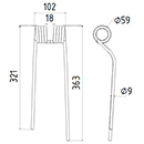 DENT FANEUR PZ215 STRELA ADAPTABLE ANDAINEUR FANEX 480 (REP. BLEU) LONG.321 LARG.102 DIAM SPIRE.59 FIL.9