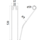 DENT FANEUR 9195770 CLAAS BAUTZ ANDAINEUR ADAPTABLE LONG.530 LARG.97 DIAM SPIRE.59 FIL.9