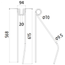 DENT FANEUR DROITE 600074A NIEMEYER ANDAINEUR ADAPTABLE LONG.568 LARG.94 DIAM SPIRE.70 FIL.9,5