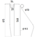 DENT FANEUR GAUCHE 600071A NIEMEYER ANDAINEUR ADAPTABLE LONG.615 LARG.94 DIAM SPIRE.70 FIL.9,5