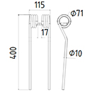 DENT FANEUR CLAAS BAUTZ 1048210 GALFRE UNIFARM ANDAINEUR ADAPTABLE LONG.400 LARG.115 DIAM SPIRE.71 FIL.10