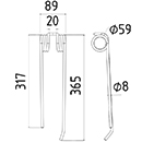 DENT FANEUR 4102314860 LELY ANDAINEUR ADAPTABLE LONG.365 LARG.89 DIAM SPIRE.59 FIL.8