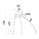 DENT DE HERSE ETRILLE DROITE 4108011420 LELY LONG.496 LARG.102 DIAM SPIRE.66 FIL.9