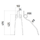 DENT DE HERSE ETRILLE GAUCHE 4101811410 LELY LONG.496 LARG.102 DIAM SPIRE.66 FIL.9
