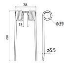 DENT DE PRESSE RO1311 LERDA PICK UP ADAPTABLE LONG.208 LARG.78 DIAM SPIRE.39 FIL.5,5