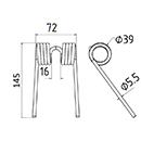 DENT DE PRESSE 9383380 KRONE PICK UP ADAPTABLE LONG.145 LARG.72 DIAM SPIRE.39 FIL.5,5
