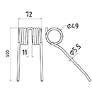 DENT DE PRESSE 700716132 HESSTON MASSEY FERGUSSON PICK UP ADAPTABLE MF187 LONG.190 LARG.72 DIAM SPIRE.49 FIL.5,5