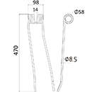 DENT FANEUR DROITE 436232 POTTINGER ANDAINEUR ADAPTABLE LONG.470 LARG.98 DIAM SPIRE.58 FIL.8,5