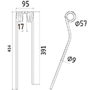DENT FANEUR GAUCHE PZ339 VICON 41435 FRANSGARD ANDAINEUR ADAPTABLE LONG.414 LARG.95 DIAM SPIRE.57 FIL.9