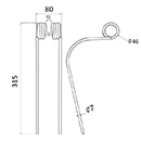 DENT FANEUR 1-0009-001-101.10 DEUTZ FAHR KUHN M1101 1/2 ANDAINEUR ADAPTABLE LONG.315 LARG.80 DIAM SPIRE.46 FIL.7