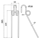 DENT FANEUR SU 515 KUHN ANDAINEUR ADAPTABLE LONG.285 LARG.62 DIAM SPIRE.41 FIL.6