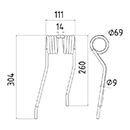 DENT FANEUR DROITE 511043 FARENDLOSE ANDAINEUR ADAPTABLE LONG.304 LARG.111 DIAM SPIRE.69 FIL.9