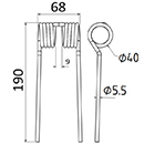 DENT DE PRESSE CLAAS/BAUTZ 8483810 PICK UP ADAPTABLE LONG.190 LARG.68 DIAM SPIRE.40 FIL.5,5