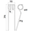 DENT FANEUR 16644761.88 KVERNELAND ANDAINEUR ADAPTABLE LONG.396 LARG.110 DIAM SPIRE.81 FIL.10