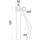 DENT FANEUR 16624214.88 KVERNELAND ANDAINEUR ADAPTABLE LONG.597 LARG.98 DIAM SPIRE.69 FIL.9