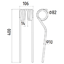 DENT FANEUR 16644761.86 DEUTZ FAHR ANDEX KUBOTA ANDAINEUR ADAPTABLE LONG.400 LARG.106 DIAM SPIRE.82 FIL.10