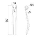 DENT FANEUR 131227388 KVERNELAND ANDAINEUR ADAPTABLE LONG.590 LARG.95 DIAM SPIRE.69 FIL.9