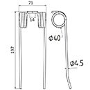 DENT FANEUR 726844 R1 CASE IH ANDAINEUR ADAPTABLE LONG.197 LARG.71 DIAM SPIRE.40 FIL.4,5
