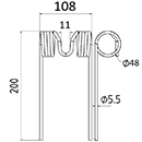 DENT DE RABATTEUR 750075 HESSTON LONG.200 LARG.108 DIAM SPIRE.48 FIL.5,5