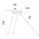 DENT FANEUR ANDAINEUR 491989 FELLA ADAPTABLE LONG.550 LARG.105 DIAM SPIRE.58 FIL.9