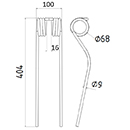 DENT FANEUR ANDAINEUR 16644530 VICON ADAPTABLE LONG.404 LARG.100 DIAM SPIRE.68 FIL.9