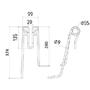 DENT DROITE FANEUR 4104611590 LELY ANDAINEUR ADAPTABLE LONG.374 LARG.99 DIAM SPIRE.55 FIL.9