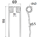 DENT FANEUR ANDAINEUR CTN00008 MCHALLE ADAPTABLE LONG.190 LARG.69 DIAM SPIRE.40 FIL.5,5