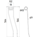 DENT DROITE FANEUSE ANDAINEUR EUROMARK ADAPTABLE LONG.566 LARG.102 DIAM SPIRE.65 FIL.9