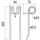 DENT DE PRESSE PICK UP ADAPTABLE LONG.203 LARG.64 DIAM SPIRE.45 FIL.5,5