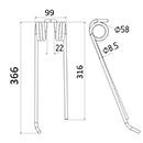 DENT DROITE FANEUR 4102304370 R/H LELY ANDAINEUR ADAPTABLE LONG.369 LARG.99 DIAM SPIRE.58 FIL.8,5