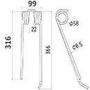 DENT GAUCHE FANEUR 4102304570 L/H LELY ANDAINEUR ADAPTABLE LONG.369 LARG.99 DIAM SPIRE.58 FIL.8,5