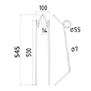 DENT DE HERSE ETRILLE CARRE 50400317 ADAPTABLE LONG.545 LARG.100 DIAM SPIRE.55 FIL.7