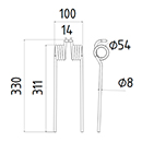 DENT DE PAILLEUSE BRAVO HAUT.330 LARG.100 DIAM.SPIRE 54 FIL.8