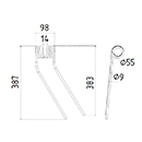 DENT FANEUR GAUCHE 608140 R COGEAI ANDAINEUR ADAPTABLE LONG.387 LARG.98 DIAM SPIRE.55 FIL.9