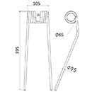 DENT FANEUR 1409928 RI CASE IH 58505210 KUHN ANDAINEUR ADAPTABLE LONG.395 LARG.105 DIAM SPIRE.65 FIL.9,5