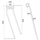 DENT FANEUR DROITE A17566 AX JOHN DEER ANDAINEUR ADAPTABLE LONG.523 LARG.116 DIAM SPIRE.56 FIL.10