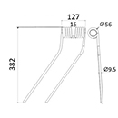 DENT FANEUR GAUCHE 211166 L.F.E. ANDAINEUR ADAPTABLE GIROFANEUR C2D/C 2DS LONG.382 LARG.127 DIAM SPIRE.56 FIL.9,5