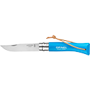 COUTEAU OPINEL BAROUDEUR N°07 BLEU CYAN AVEC LIEN CUIR TAILLE LAME (CM) 8,0 INOX