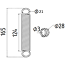RESSORT DE TRACTION DIAMETRE 28 FIL.3 LONGUEUR TOTALE 165 DIAM. CROCHETS 21