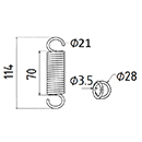 RESSORT DE TRACTION DIAMETRE 28 FIL.3,5 LONGUEUR TOTALE 114 DIAM. CROCHETS 21