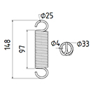 RESSORT DE TRACTION DIAMETRE 33 FIL.4 LONGUEUR TOTALE 148 DIAM. CROCHETS 25