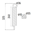 RESSORT DE TRACTION DIAMETRE 55 FIL.10 LONGUEUR TOTALE 325 DIAM. CROCHETS 36 TILLER