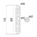 RESSORT DE TRACTION DIAMETRE 62 FIL.12 LONGUEUR TOTALE 415 DIAM. CROCHETS 38