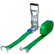 SANGLE 5 TONNES LARG.50MM LONGUEUR 8M SANGLE VERTE A CLIQUET CROCHETS OUVERTS ARRIMAGE TENDEUR INVERSE