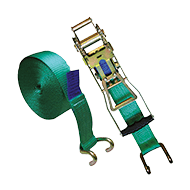 SANGLE 5 TONNES LARG.50MM LONGUEUR 12M SANGLE VERTE A CLIQUET CROCHETS OUVERTS ARRIMAGE  TENDEUR INVERSE